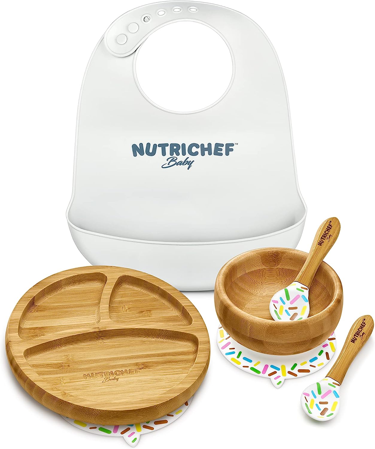 NutriChef Baby Feeding Set: Bamboo Plate, Bowl & Spoon with Silicon Bib $22 + Free Shipping w/ Prime or $25+ orders