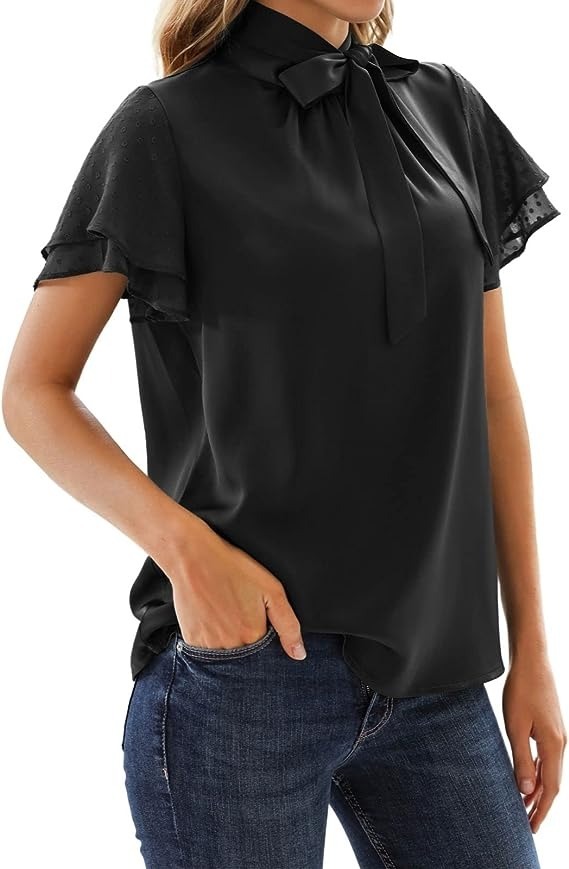 Kate Kasin Women' Ruffle Short Sleeves Bow Tie Blouse (Various) $9.80 + Free Shipping w/ Prime