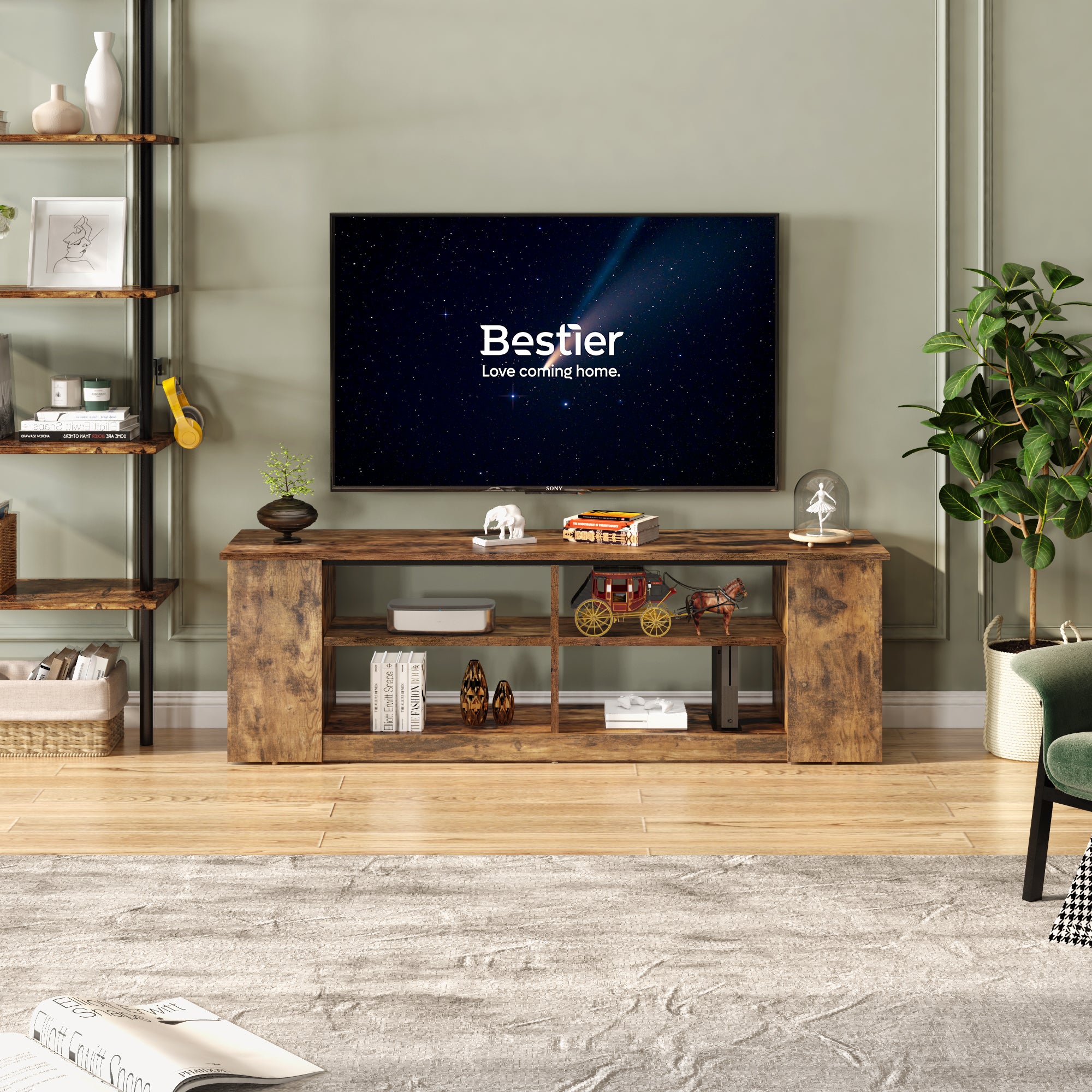 Bestier Up to 50% Off TV Stands: Bestier Farmhouse TV Stand 3-Tier (for TVs up to 60", Brown) $68 & More + Free Shipping