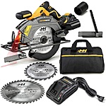 MOTORHEAD 20V ULTRA 6-1/2” Cordless Circular Saw, Lithium-Ion, Laser Guide, LED, Rip Fence, 0-50° Bevel, w/ 2Ah Battery &amp; Quick Charger, Bag, 2 Blades - 24T, 40T, $69.99
