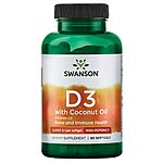 60 Softgels Swanson Vitamin D-3 with Coconut Oil $5.71 + Free Prime Shipping