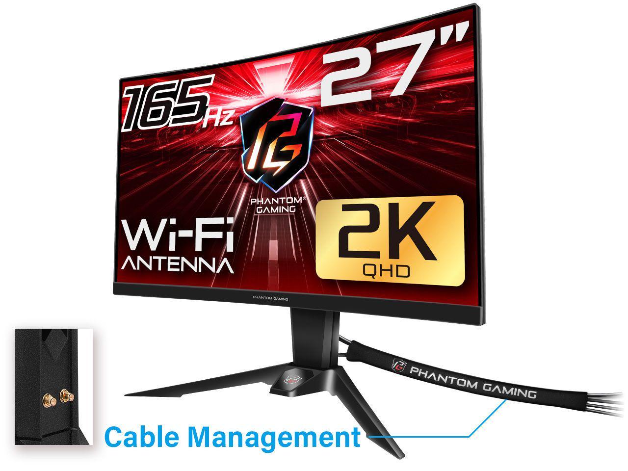 27" ASRock Phantom Curved Gaming Monitor: QHD 1440p, VA, 165 Hz, 1ms, w/ Integrated Wi-Fi Antenna $170 + Free Shipping