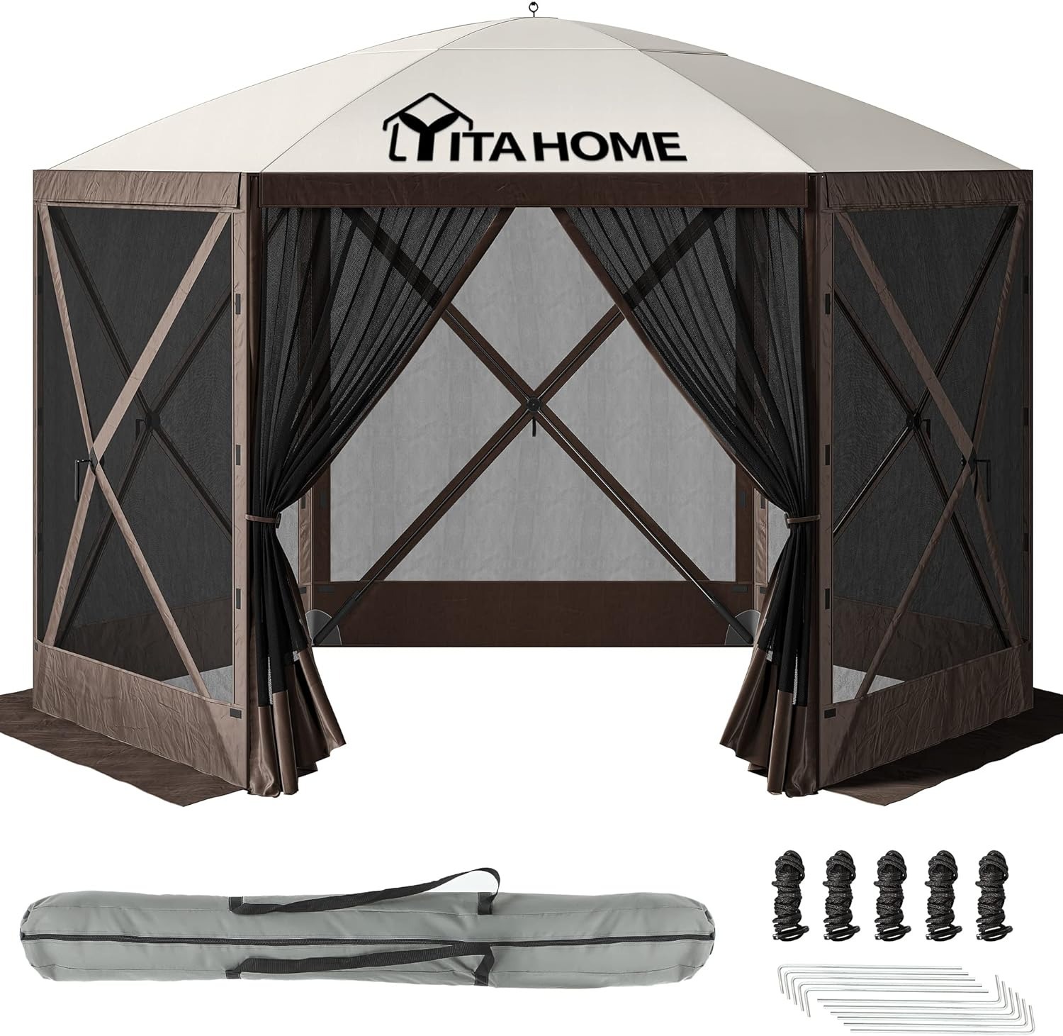 11.5" x 11.5" YITAHOME 6-Sided Camping Gazebo w/ Mesh Windows (Gray or Brown) $112 + Free Shipping