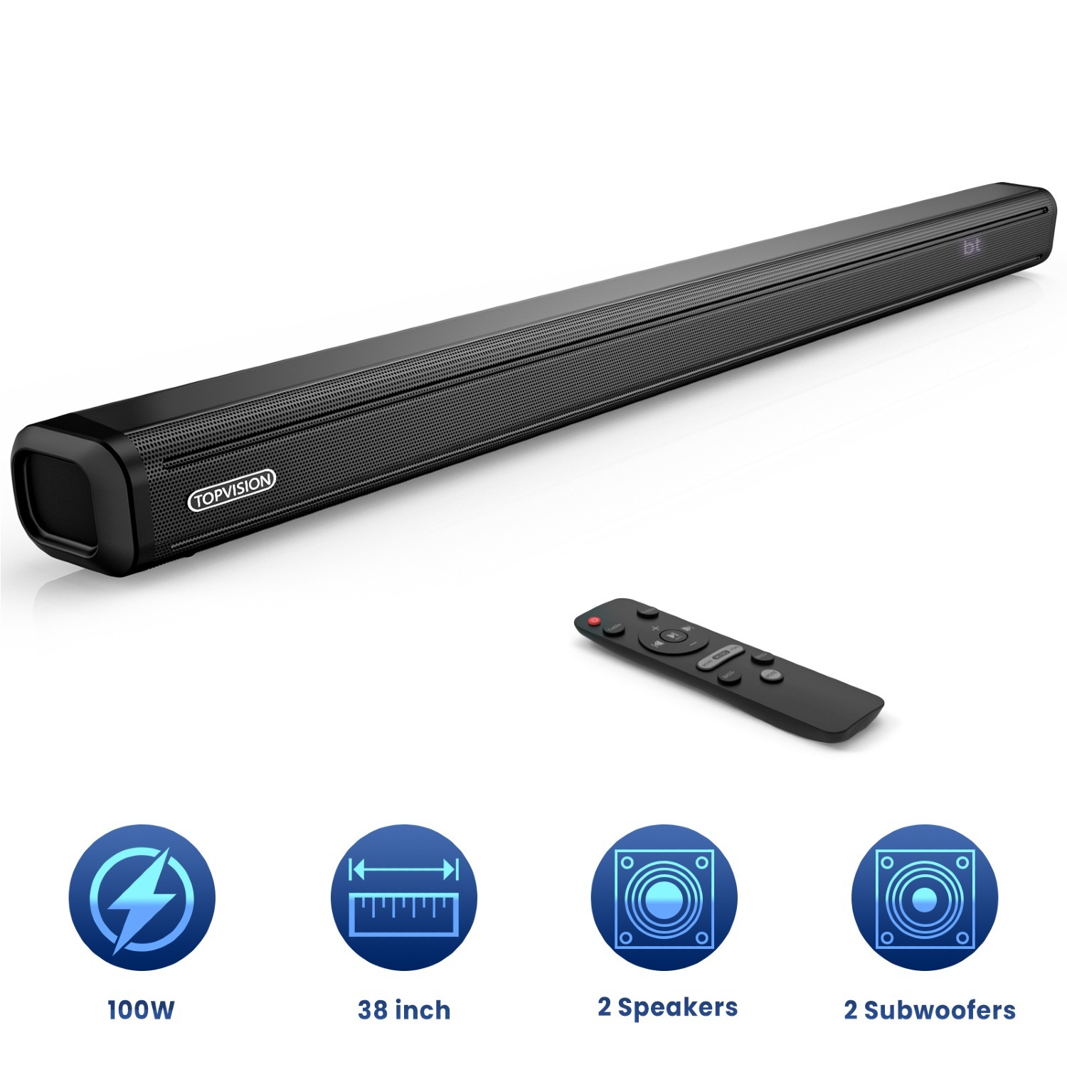 TOPVISION 38" TV Soundbar 2.2ch Built-in Dual Subwoofers $40 + Free Shipping
