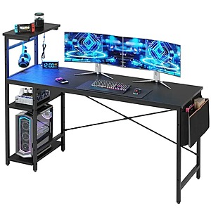 Bestier 61'' Gaming Desk with LED Lights & Storage Shelves (Black) $96.99 + Free Shipping