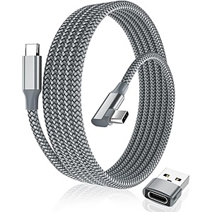 Elebase 10' Right Angle 100W USB-C Charger Cable w/ USB Adapter (Grey or Black) $5.99 & More