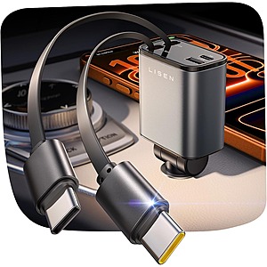 LISEN 75W 4-in-1 Retractable Car Charger w/ 3x USB-C, 1x USB-A $11.99 + Free Shipping w/ Prime or $35+ orders