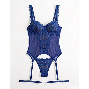 3-Pc Avidlove Lace Lingerie Set w/ Underwire Corset, Panties & Garter Belt