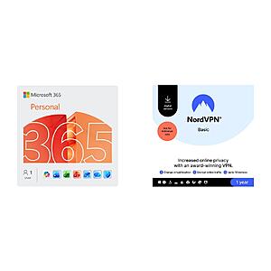 1-Year Microsoft 365 Personal (1-Person) + 1-Year NordVPN Basic (10-Devices) $47 (Digital Delivery) & More
