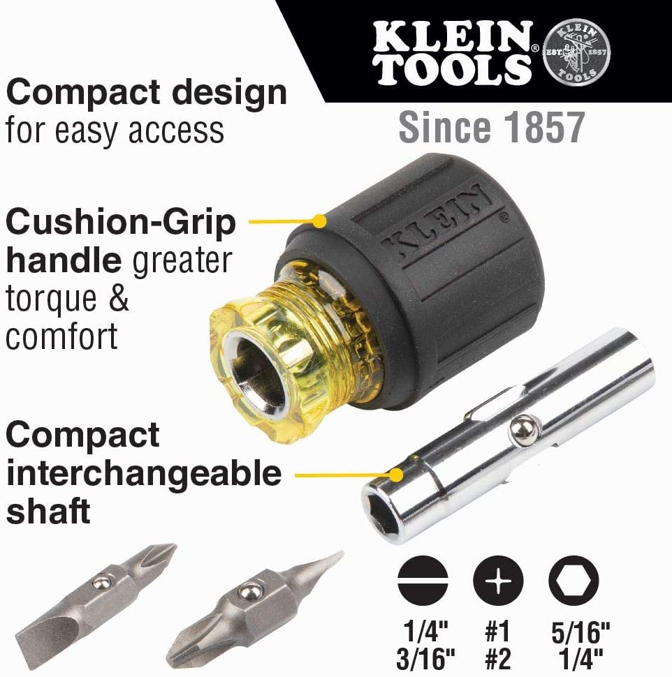Klein Tools 6-in-1 Multi-Bit Screwdriver / Nut Driver, Stubby 32561 $18.13