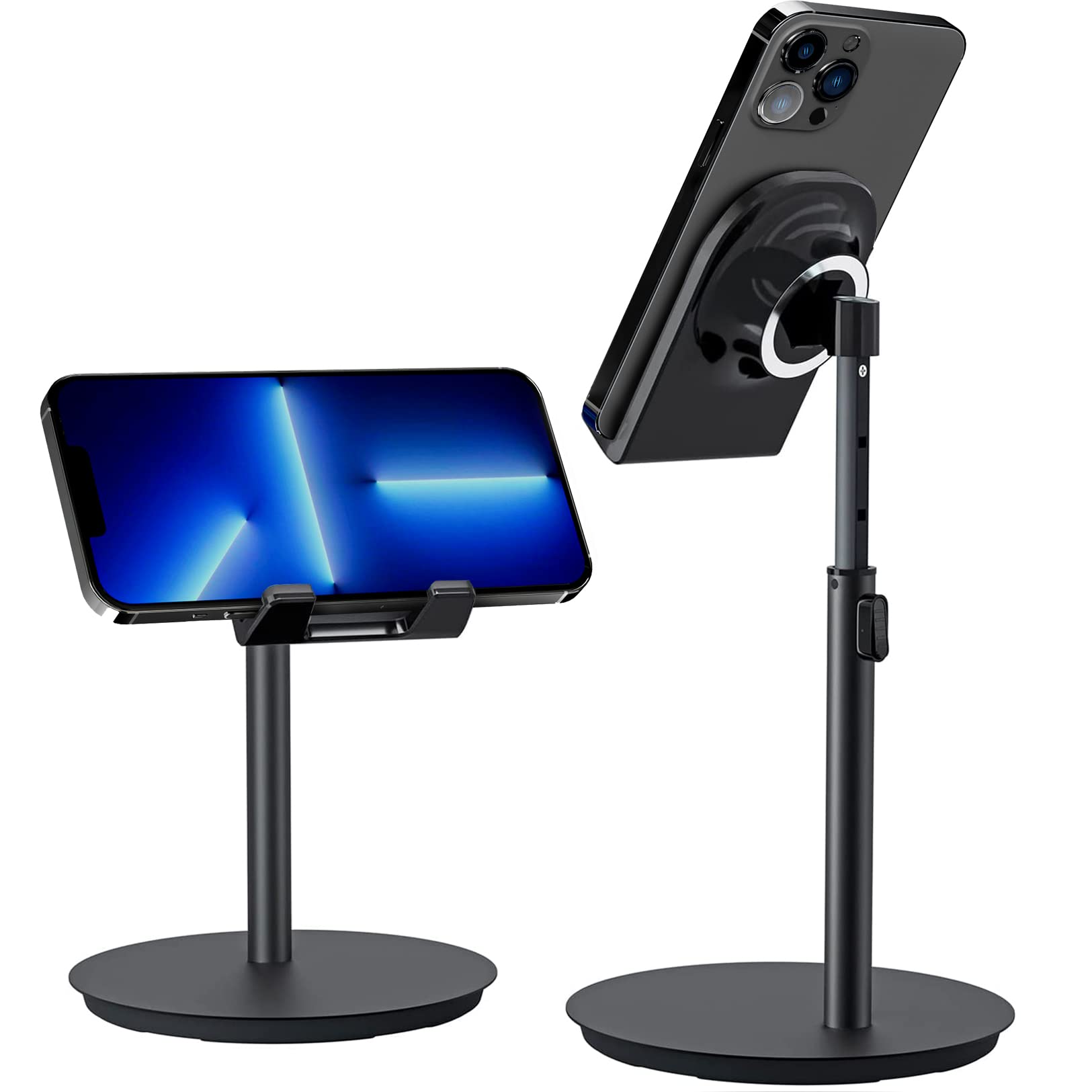 $6.59 KTRIO Adjustable Cell Phone Stand for Desk, Foldable Phone Holder Compatible with iPhone 13 Pro Max 11 12 XR 8 7 SE, Pad, Tablet, Smartphone - Black - $6.59 at Amazon