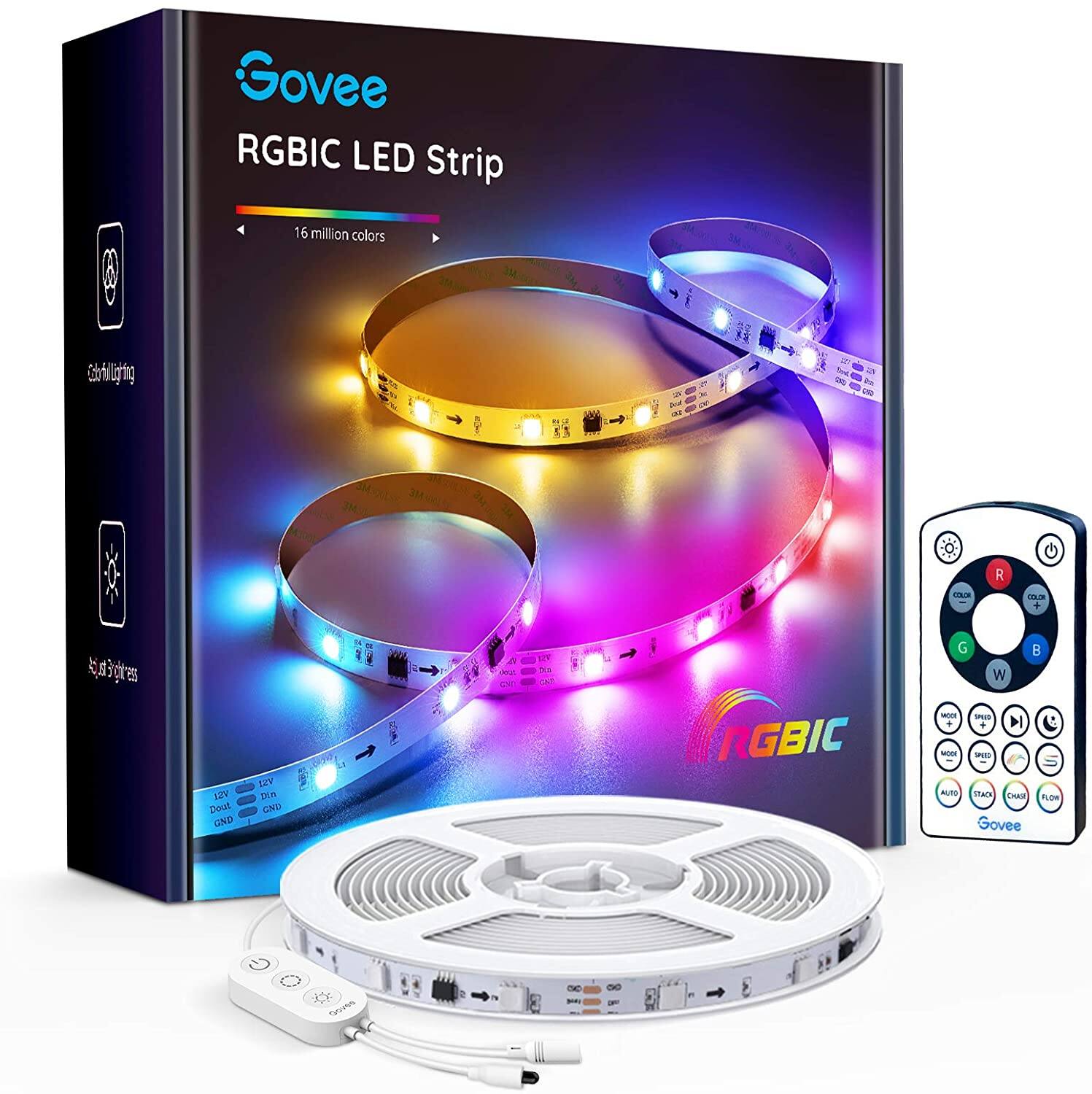 Govee16.4FT RGBIC LED Strip Lights with Remote Controller include 11 Scene Modes and 6 Brightness Color Changing level - $11.99 + FS with PRIME