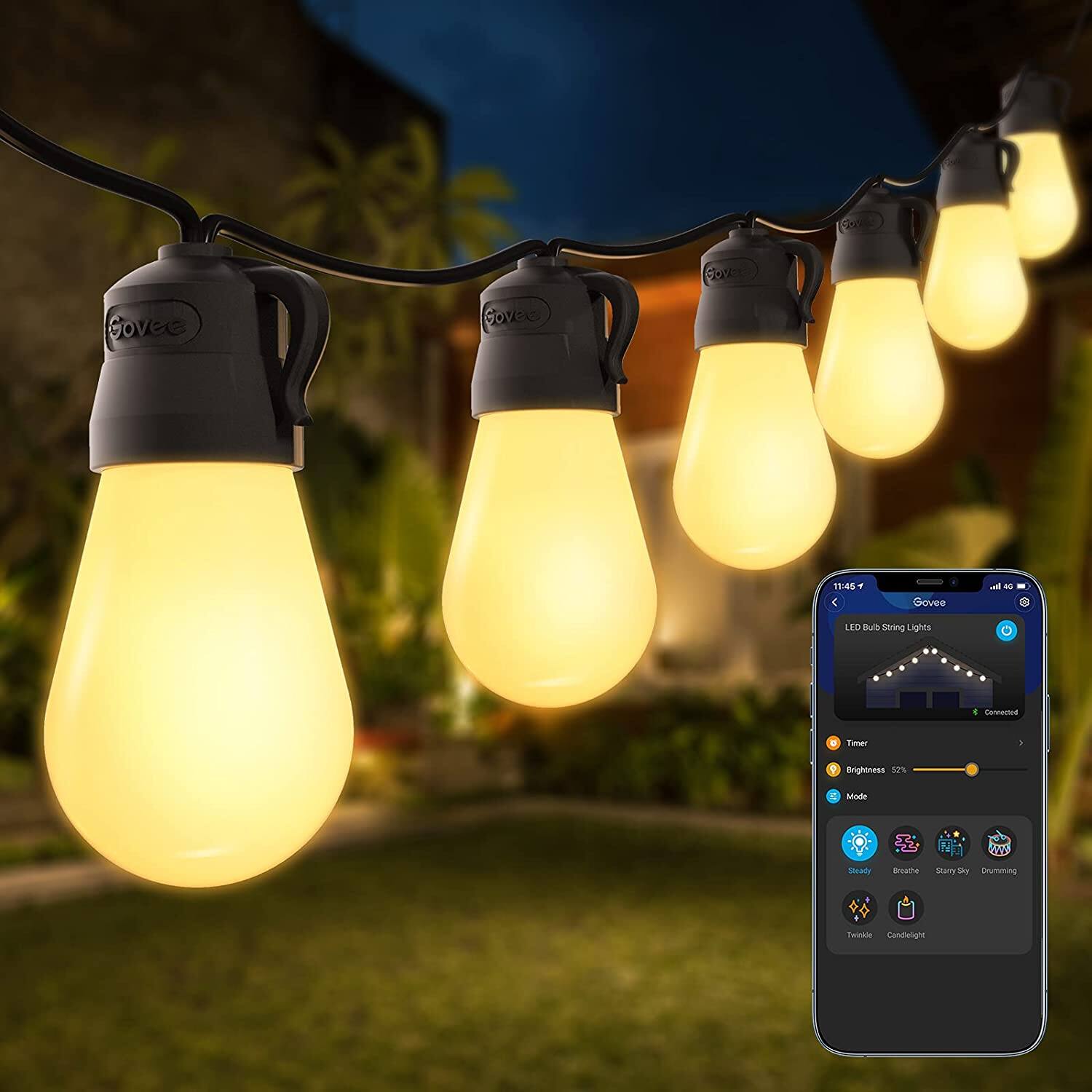 Govee Govee 48ft Patio Lights with Bluetooth App Control, IP65 Waterproof Shatterproof Outdoor String Lights - $24.99 + FS with PRIME