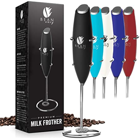 Bean Envy Milk Frother for Coffee - Handheld, Mini Electric Drink Mixer, Foamer & Frother with Stand (Blue) for $11.37 + FS