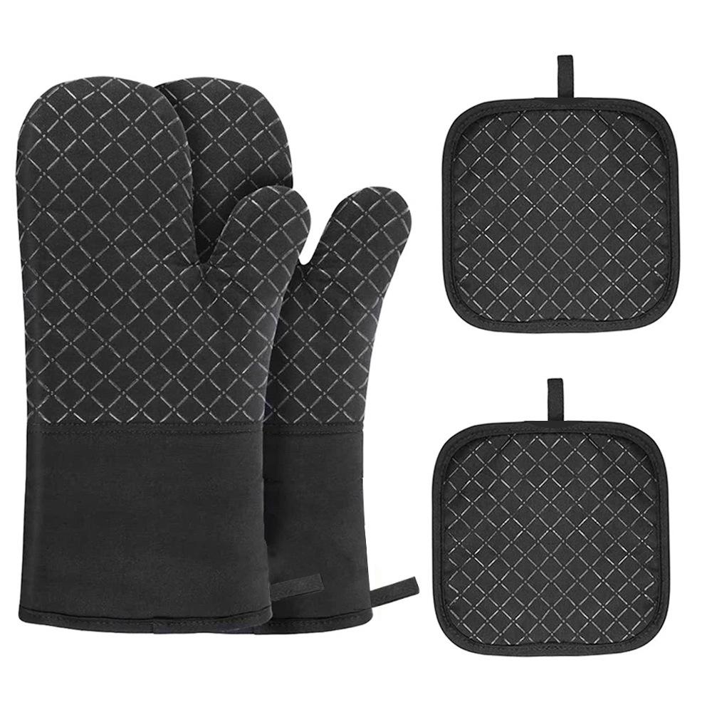 4-Piece Long Oven Mitts and Pot Holder Set with Non-Slip Silicone Surface $7.99 + Free Shipping