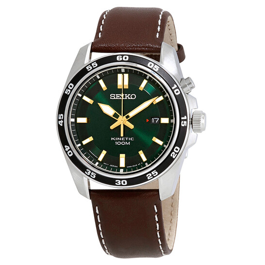SEIKO Kinetic Green Dial Brown Leather Men's Watch $159.99 + Free Shipping