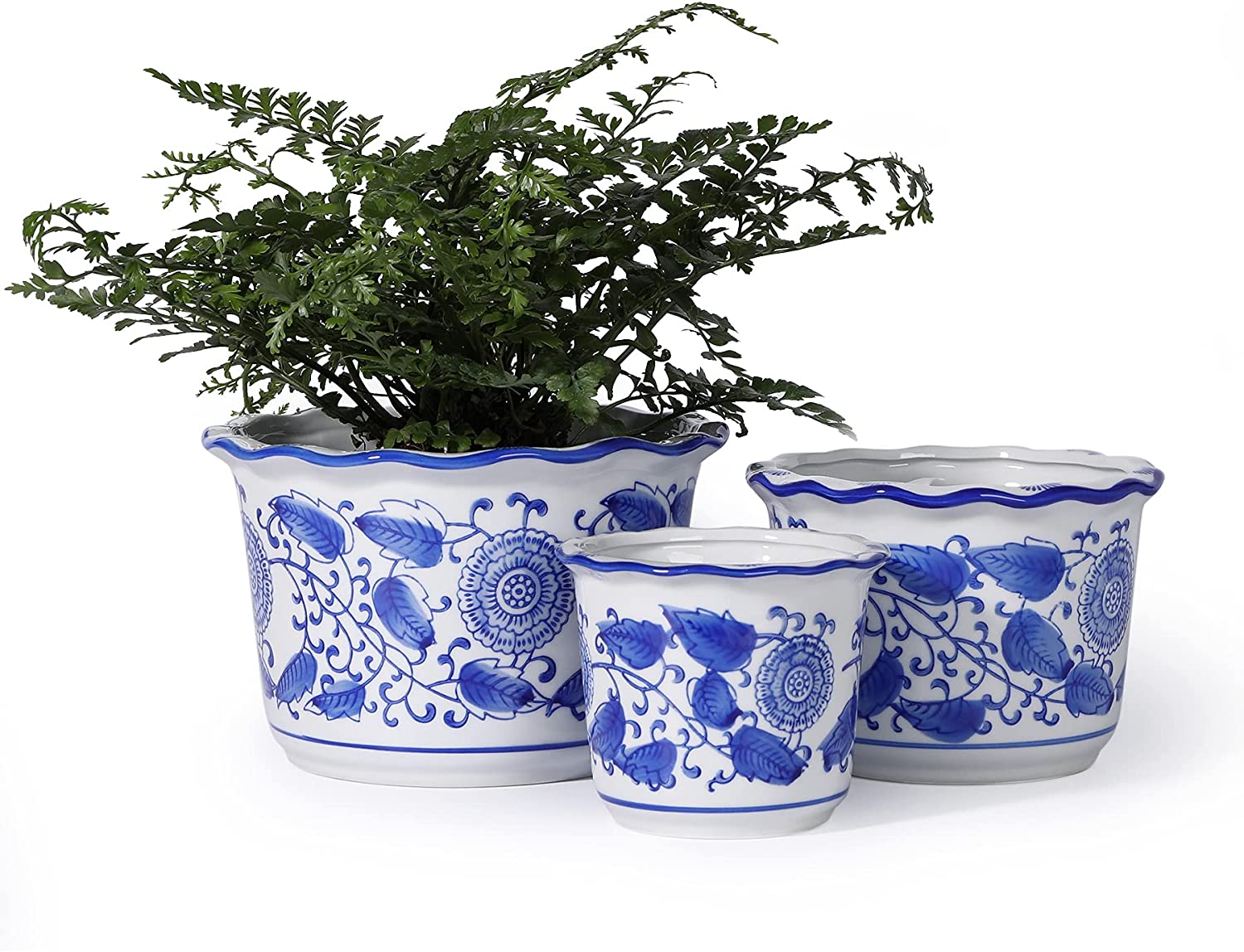 POTEY Blue and White Ceramic Plant Pots set of 3 $19.79 Free Shipping w/ Prime or on orders $25+
