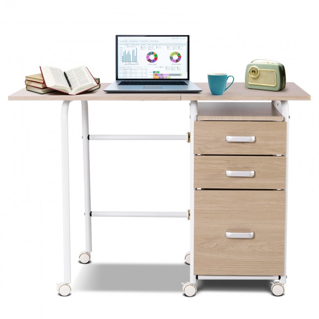 Costway Folding Computer Laptop Desk Wheeled Home Office Furniture $140 + Free Shipping