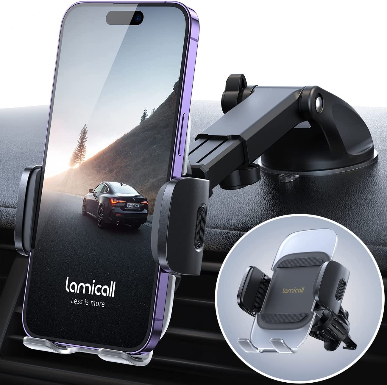 Lamicall 3-in-1 Dashboard Car Phone Mount (Black) $10 + Free Shipping w/ Prime or Orders $25+