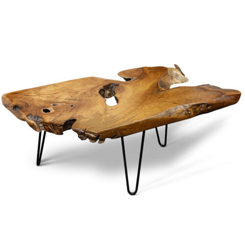 StyleCraft Natural Teak Wood Edge Coffee Table w/ Clear Lacquer Finish $205 + Free Shipping