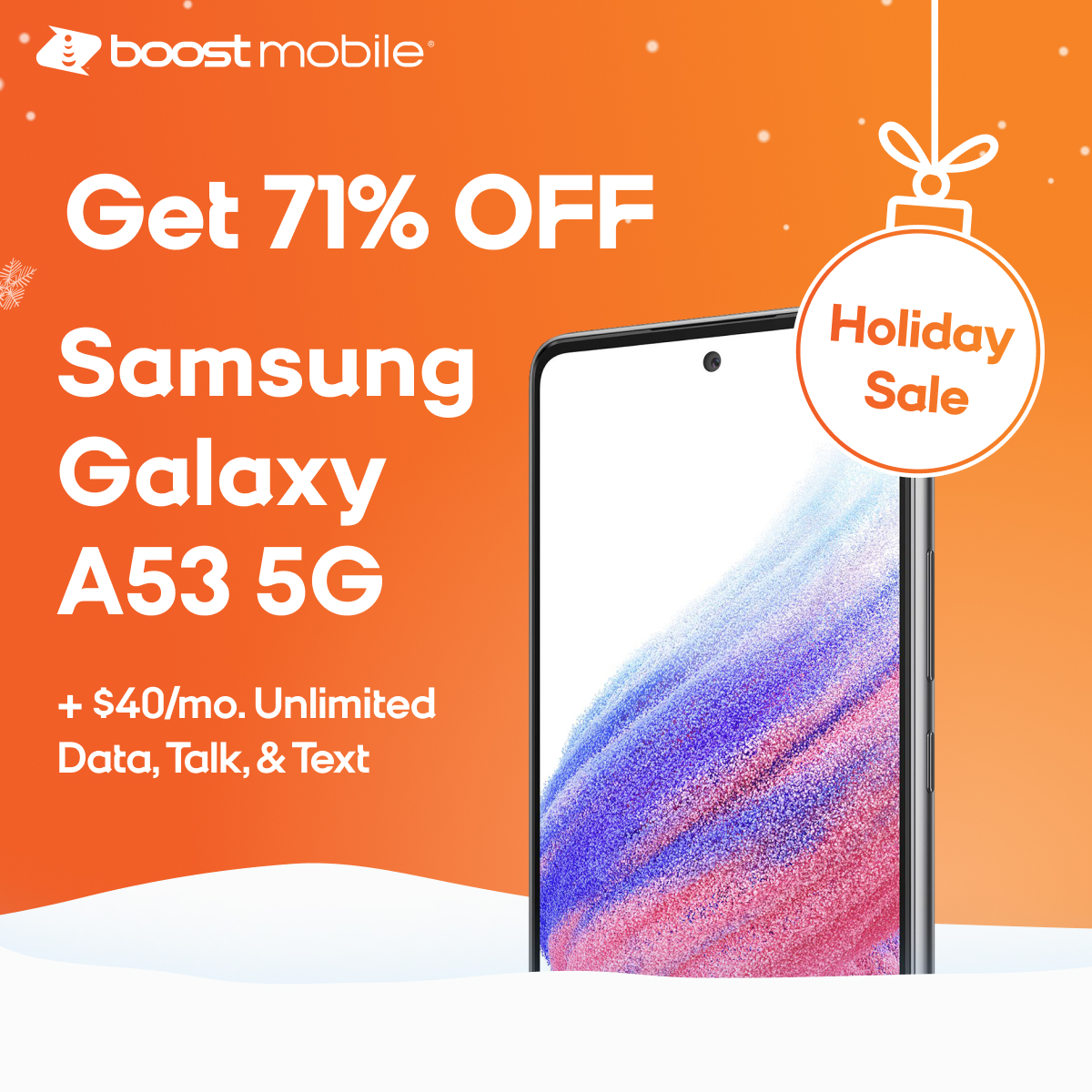 Boost Mobile Early Black Friday Deal: Samsung Galaxy A53 5G & 1- Mo. of Unlimited Talk, Text & Data + Free Shipping (New Customers) - $139.99