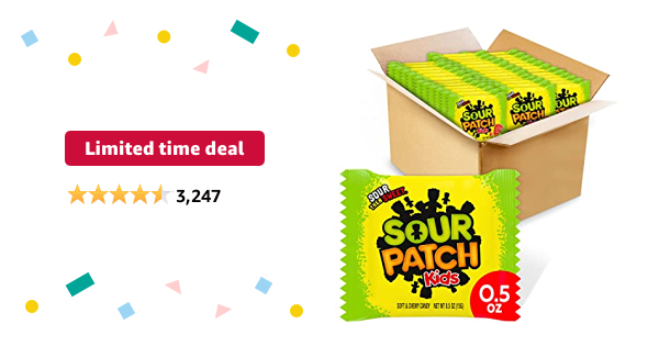 Limited-time deal: SOUR PATCH KIDS Soft & Chewy Candy, Christmas Candy Stocking Stuffers, 144 Snack Packs (6 Bags) - $15.81