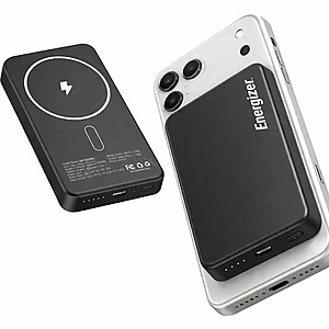 Energizer - 10,000mAh SLIM METAL 20W Magnetic Wireless Qi/Qi2.0/MagSafe PowerBank, Portable Charger, 2 Outputs, LED Display, & USB-C - Black - $19.99