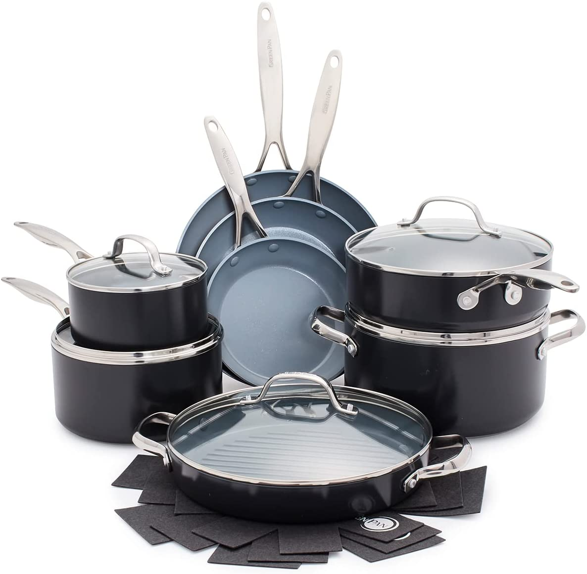 Amazon.com: GreenPan Valencia Pro Hard Anodized Healthy Ceramic Nonstick 16 Piece Cookware Pots and Pans Set, PFAS-Free $280
