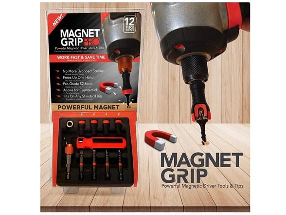 Woot! Magnet Grip Pro 12-Piece Magnetic Drill Bit Set with Magnetic Collar and Bit Holder | Fits ANY Standard Bit, $14.99 + FS w/ Prime