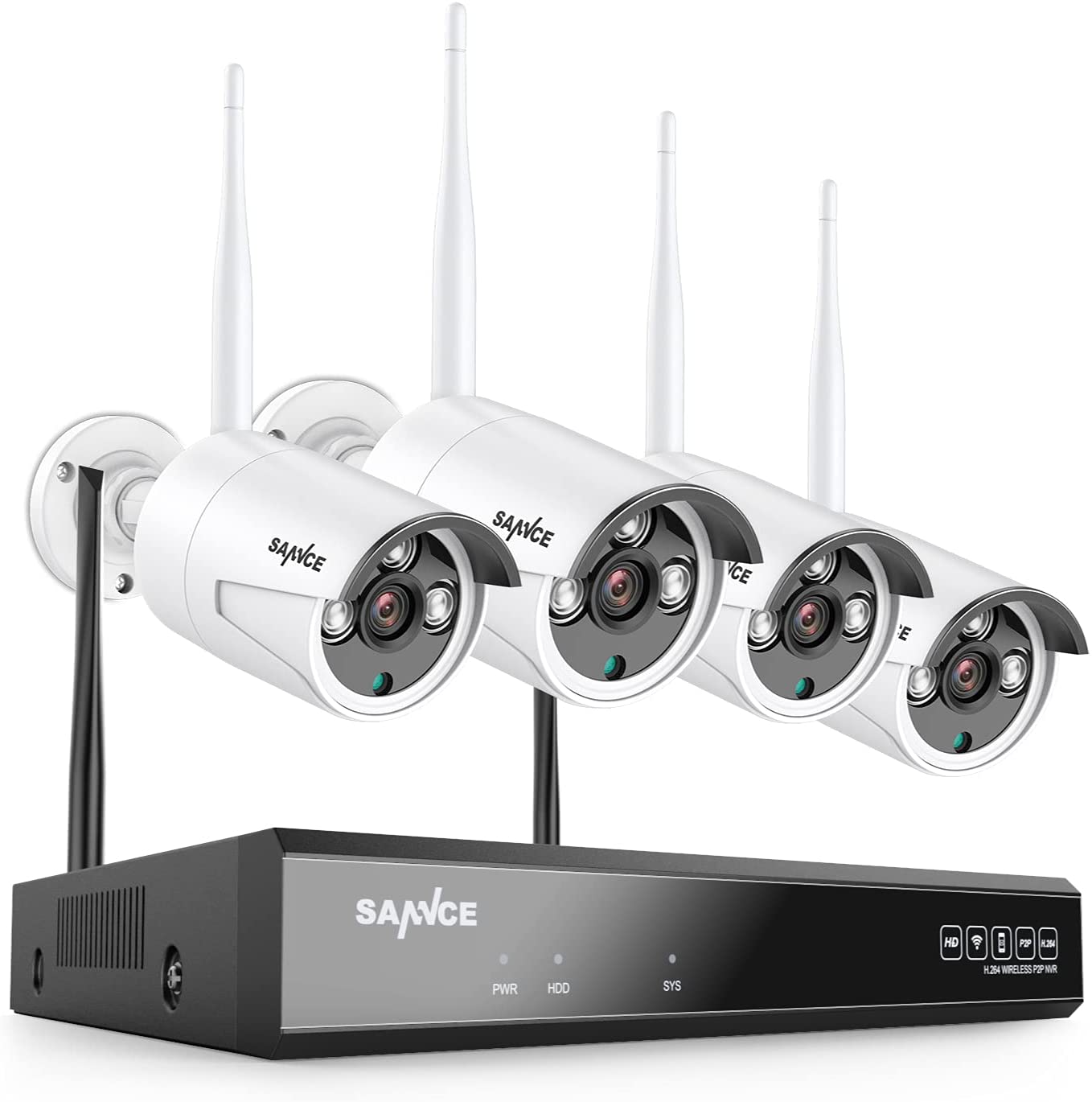SANNCE 8 Channel 5MP Super HD Wireless NVR System with 3MP Outdoor WiFi Cameras, Built-in Mic AI Human Detection, Work with Alexa, FS, $139.99,
