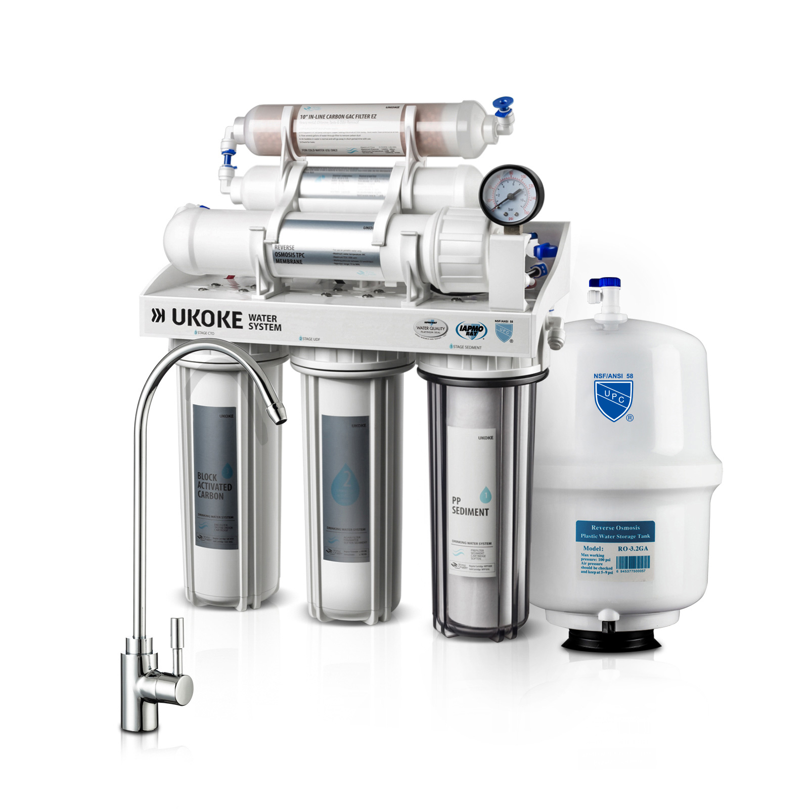 Ukoke RO8-P 6 Stages Reverse Osmosis, Water Filtration System, 75 GPD without Pump $129 +FS