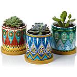 3 PC 3 Inch Greenaholics Small Ceramic Planters with Bamboo Tray $12.29+ Free Shipping w/ Prime