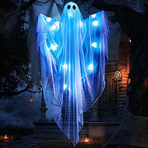47" Halloween Hanging Light up Ghost Decorations Outdoor - White Ghosts with Blue LED Light and Timer Waterproof $14.89