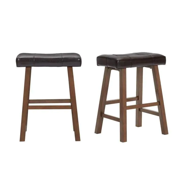 (Set of 2) Upholstered Counter Stool with Brown Faux Leather Saddle Seat - $79.20 + Free Shipping