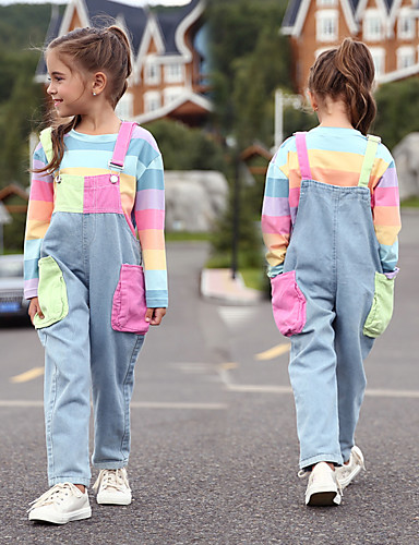 Kids' 2-Piece Denim Cotton Streetwear Girls' Overall & Jumpsuit Long Sleeve Rainbow Clothing Set (3-12Years) $19.99+Free Shipping
