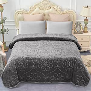 40% Off -  1 Ply 3.5 Lbs Bed Mink Blanket Queen Size (79" x 91") - Soft, Warm, Lightweight Solid Color Embossed Blanket for Bed, Pattern-Grey Price Only $19.19+FS
