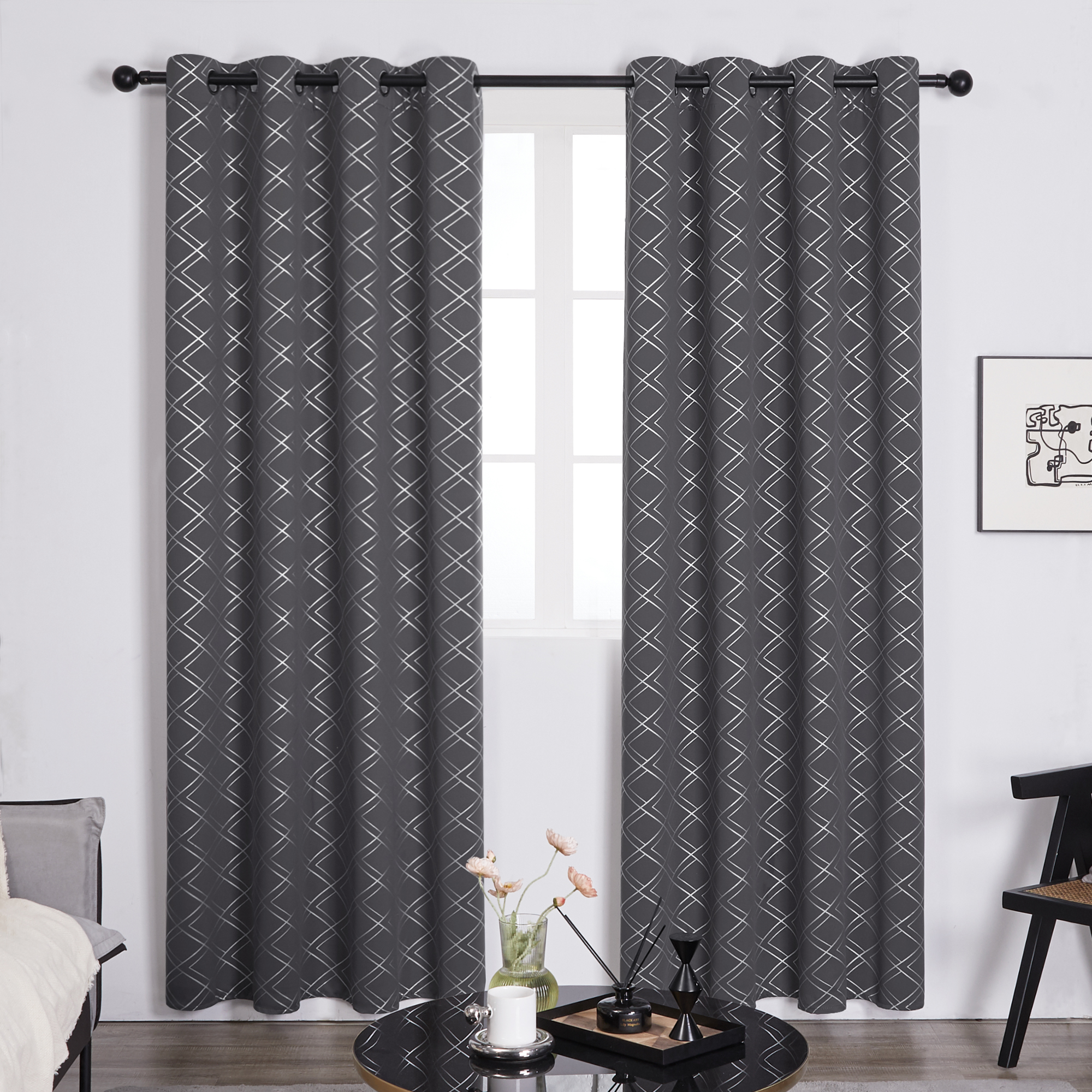 Deconovo Grommet Silver Patterned Blackout Curtains 2 Panels -$9.30~$13.80 + Free Shipping w/ Prime