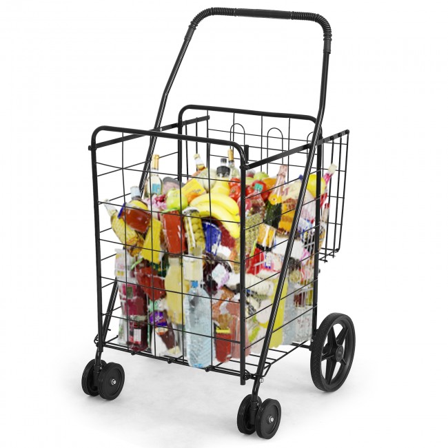 Costway Folding Shopping Cart with Swiveling Wheels and Dual Storage Baskets $57 + Free Shipping