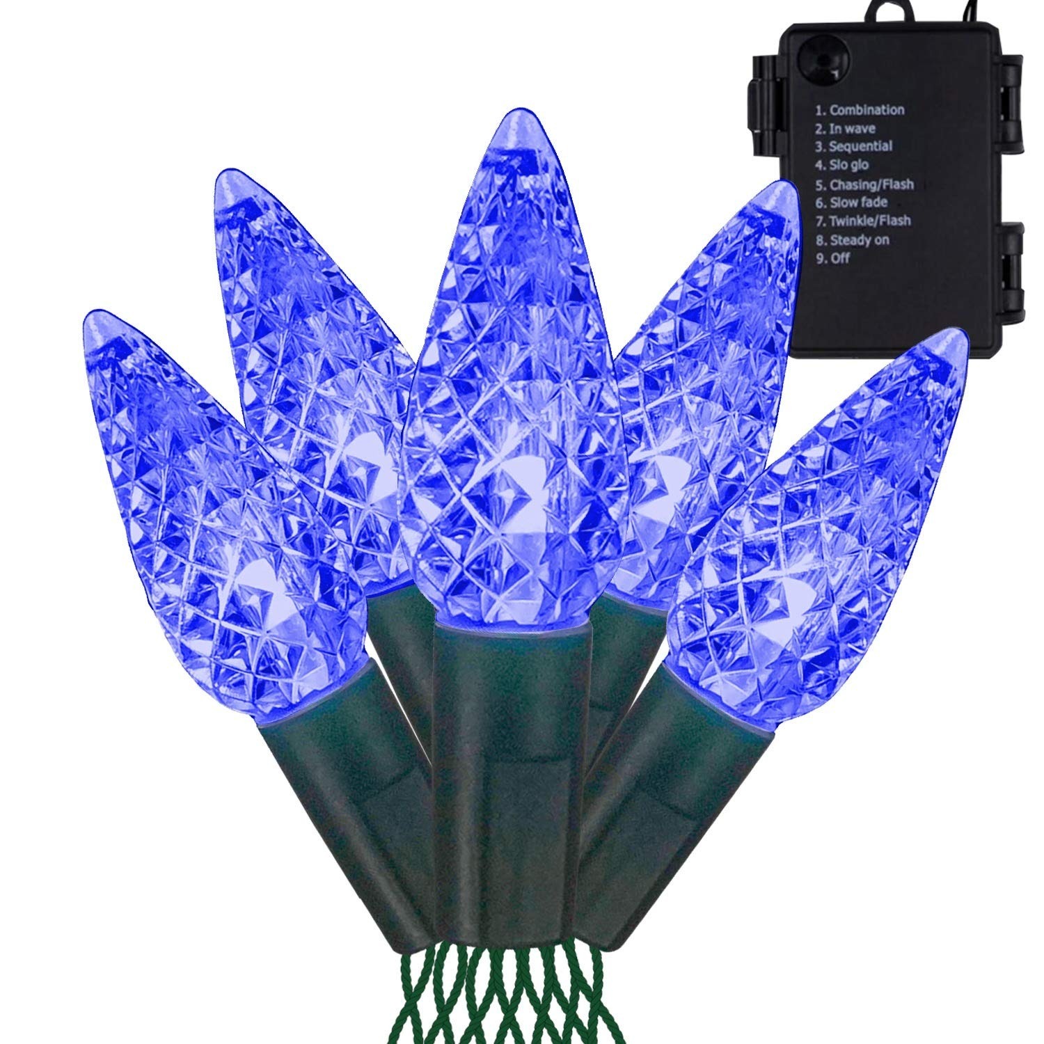 FUNPENY 50 Blue LED 17ft C6 Battery Operated Christmas Lights 5 + Free
