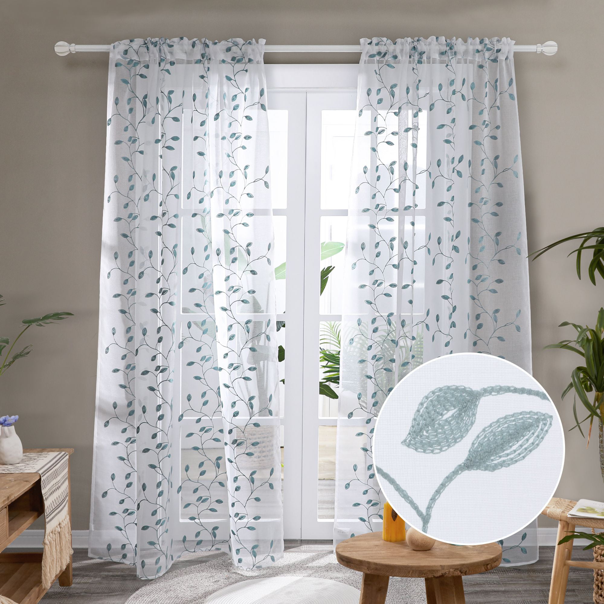 2-PK Deconovo Leaf Embroidered Sheer Curtains $5.73-$9.40 (6 Colors) Free S&H w/Walmart+ or on Orders $35+