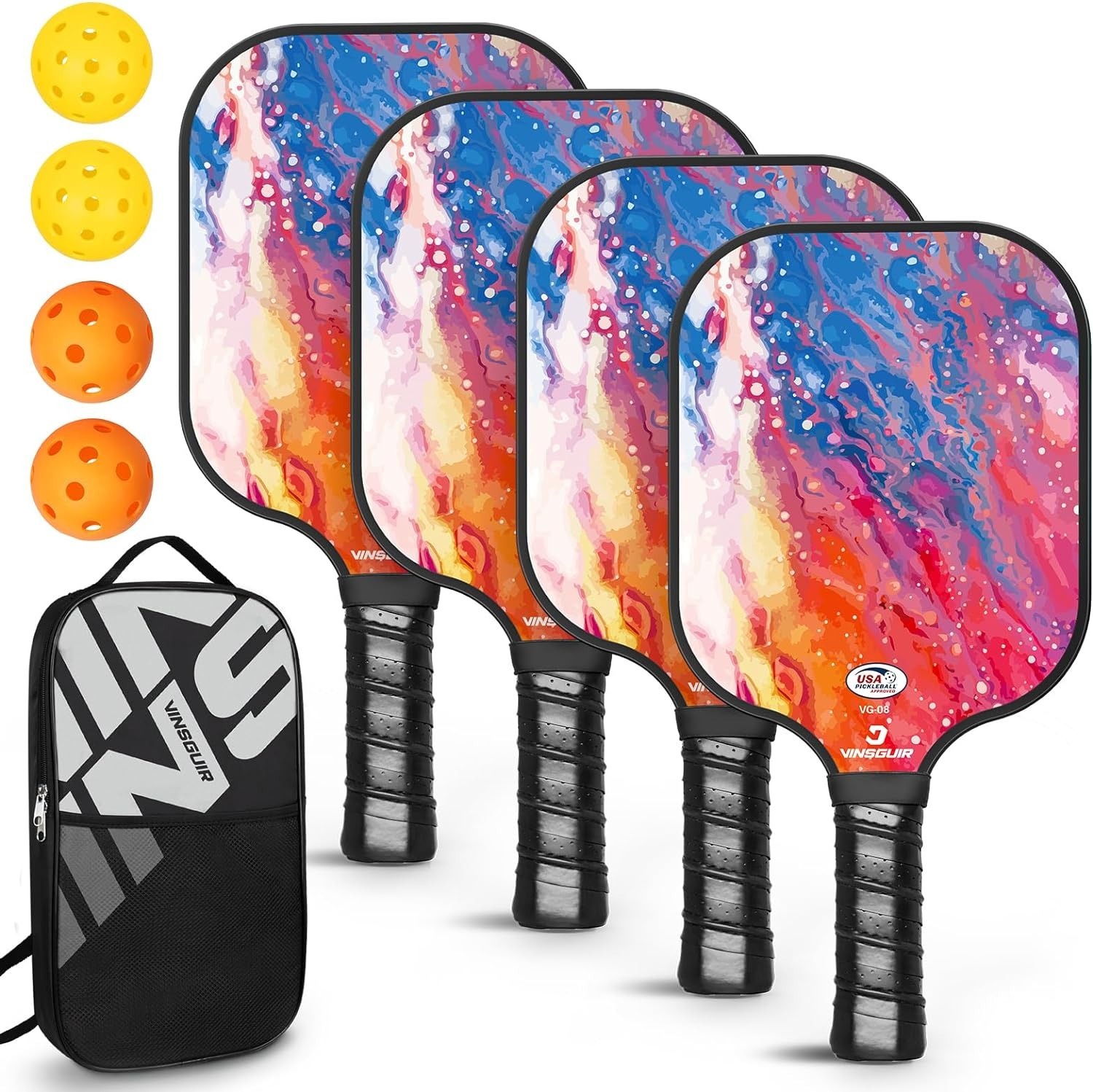 Prime Members 4Count VINSGUIR Fiberglass Pickleball Paddles w/ 4