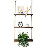 POTEY Wall Hanging Plant Shelf 3 Tier Wood Brown Floating Shelves Indoor Decor for Window/Kitchen/Bathroom/Bedroom $13.19