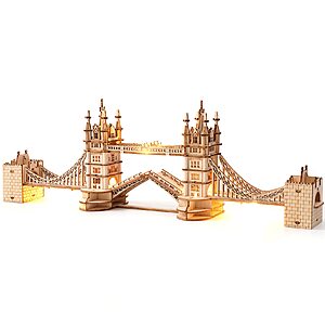 ROBOTIME Wooden London Tower Bridge with LED 3D Puzzles DIY Model Kit $  11.50 + Free Shipping w/Prime or $  35+