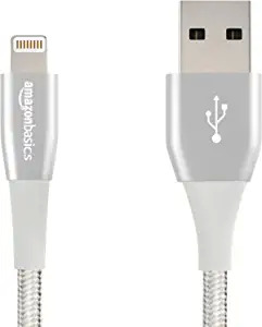 12 pack Amazon Basics Double Nylon Braided USB A Cable with Apple Lightning Connector, Premium Collection - 4-Inch - Silver- $17.62