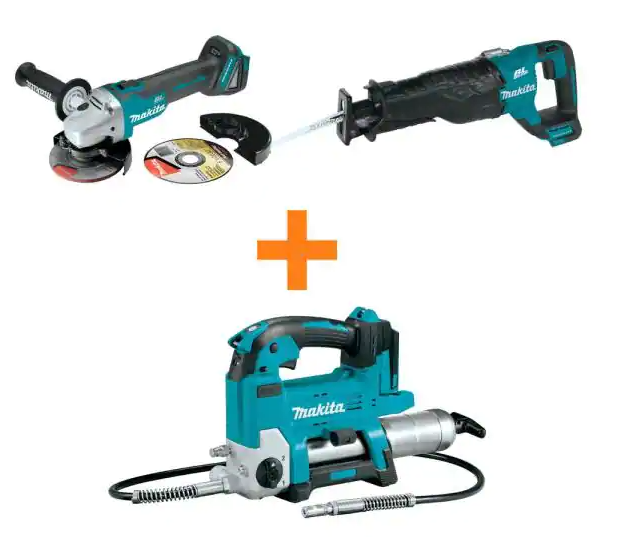 Makita 18V LXT Brushless 4-1/2/5 in. Cut-Off/Angle Grinder and 18V LXT Brushless Recipro Saw with bonus 18V LXT Grease Gun AND MORE $318-$398
