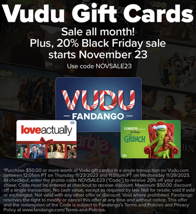 50 VUDU/Fandango eGift Card (Digital Delivery)