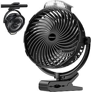 8" Tenvolti Clip-On Rechargeable Fan w/ LED Light $16 