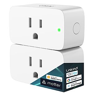 2-Pk Linkind 15A/1800W Matter Smart Plug Wi-Fi Outlet w/ Timer & Remote Control $10 