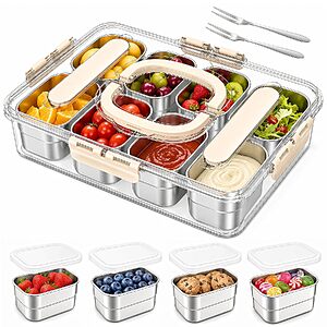 Gifhomfix 8-Compartment Stainless Steel Snackle Box w/ Carrying Handle & 2 Forks $19.80 + Free S&H
