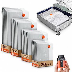 20-Pk ETENWOLF Vacuum Storage Bags for Travel w/ Wireless Pump (4 Sizes) $15 